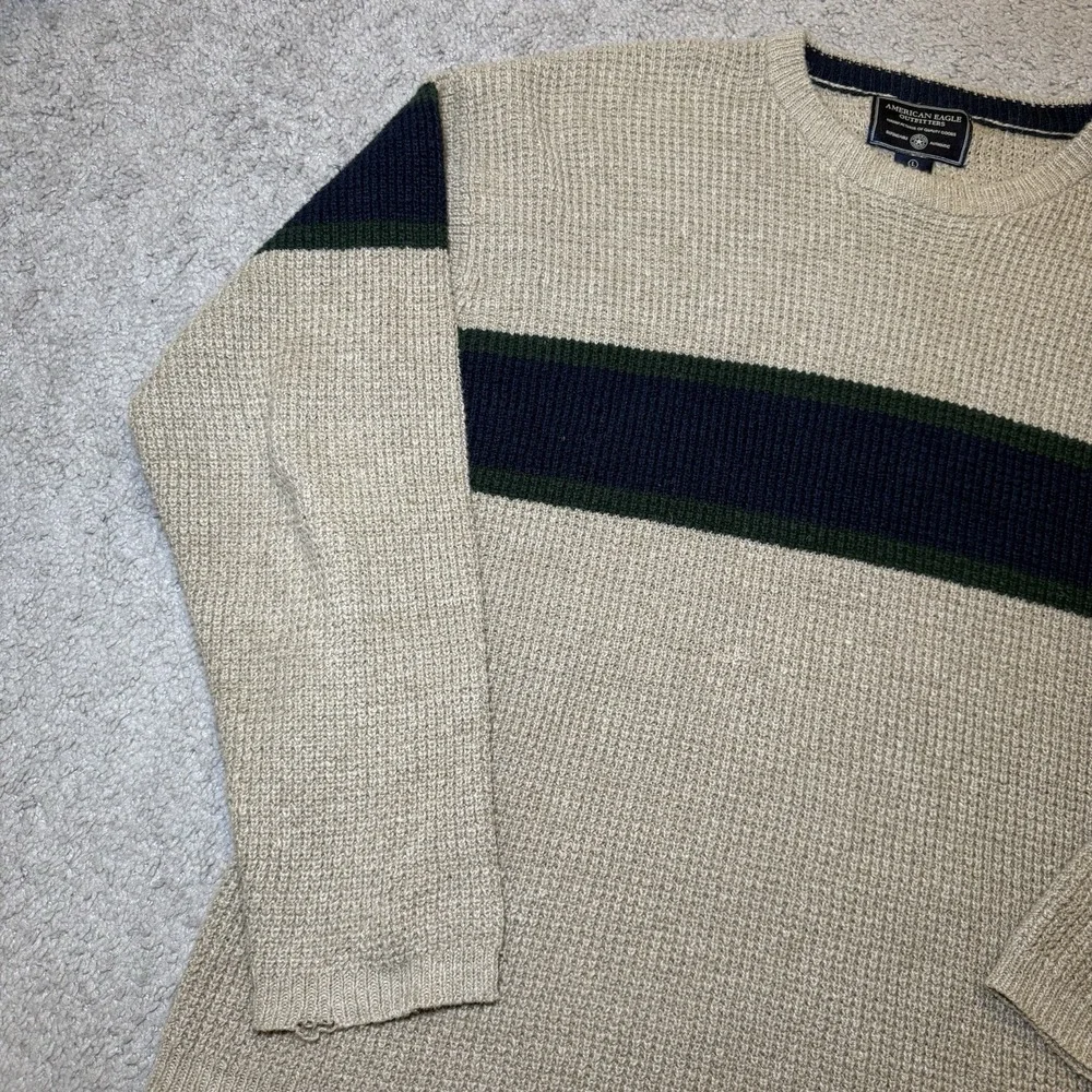 American‎ Eagle Outfitters Sweater L Men Beige Blue Green Chest 48